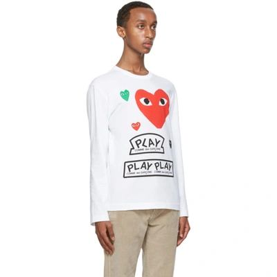 Shop Comme Des Garçons Play Comme Des Garcons Play White And Red Multi Logo Long Sleeve T-shirt In 1 White