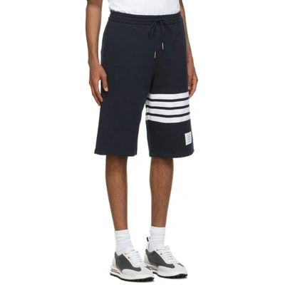 Shop Thom Browne Navy Loopback 4-bar Sweat Shorts In 461 Navy