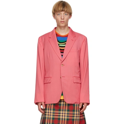 Shop Comme Des Garçons Homme Deux Pink Arm Slit Blazer In 2 Dkpink