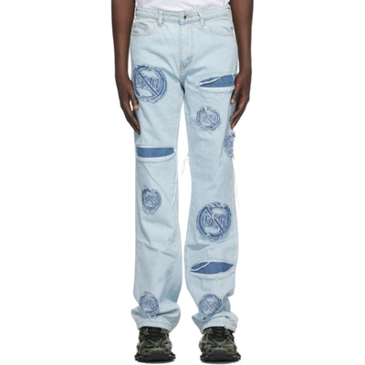 Shop Who Decides War By Mrdr Brvdo Blue Anti-666 Logo Jeans In Sky