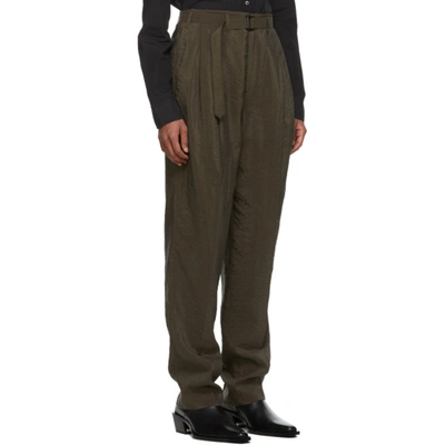 Shop Lemaire Brown Silk Belted Pleat Trousers In 487 Dark Br