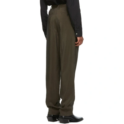 Shop Lemaire Brown Silk Belted Pleat Trousers In 487 Dark Br