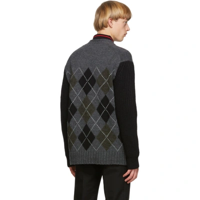 Shop Burberry Black & Grey Check Sante Cardigan In Dark Grey