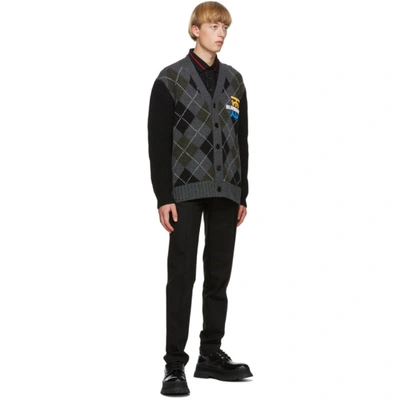 Shop Burberry Black & Grey Check Sante Cardigan In Dark Grey