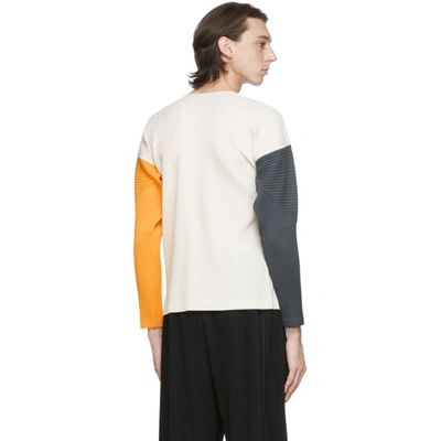 Shop Issey Miyake Beige Pleated Tricolor Quartet Long Sleeve T-shirt In 90 Beige