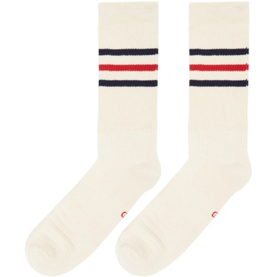 Shop Gucci Off-white Striped Logo Socks In 9268 Ivblue