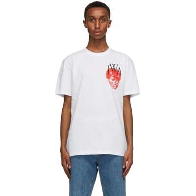 Shop Jw Anderson White Embroidered Face Jwa T-shirt In White 001