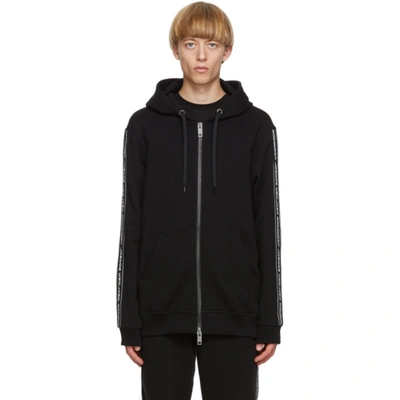 Shop Burberry Black Logo Tape Zip-up Hoodie In Black A1189