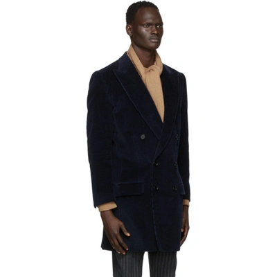 Shop Dolce & Gabbana Dolce And Gabbana Navy Corduroy Double-breasted Coat In B0665 Blu S
