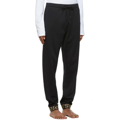 Shop Versace Underwear Black Greek Key Cuff Lounge Pants In A1008 Black