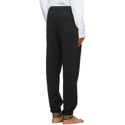 Shop Versace Underwear Black Greek Key Cuff Lounge Pants In A1008 Black