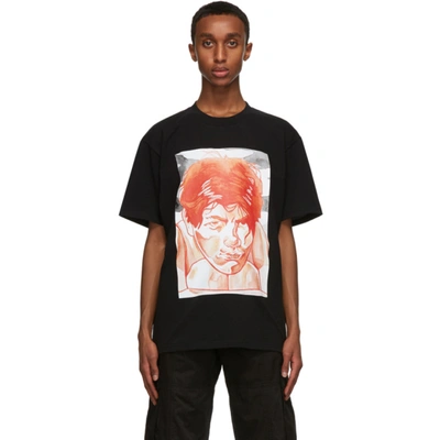 Shop Jw Anderson Black Oversized Printed Face T-shirt In Black 999