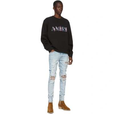 Shop Amiri Black Floral Logo Sweatshirt