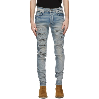 Shop Amiri Blue Bandana Thrash Jeans In Clay Indigo