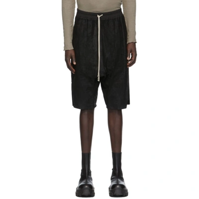 Shop Rick Owens Black Blistered Leather Basket Swinger Shorts In 09 Black