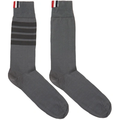Shop Thom Browne Grey 4-bar Mid-calf Socks In 035 Med Gre