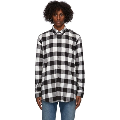 Shop Balenciaga Black & White Flannel Tab Logo Shirt In 1070black/