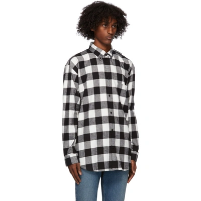 Shop Balenciaga Black & White Flannel Tab Logo Shirt In 1070black/