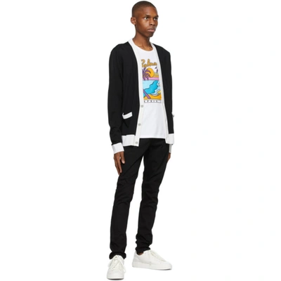 Shop Balmain Black & White Wool Cardigan In Eab Noir/bl