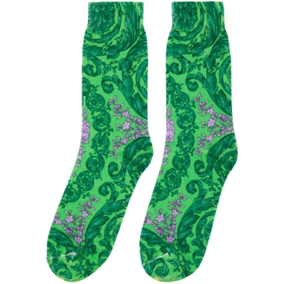 Shop Versace Green Barocco Socks In 5x000 Multi