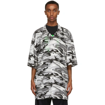 Balenciaga Oversized Camp-collar Camouflage-print Perforated Stretch-jersey  Shirt In Grey | ModeSens