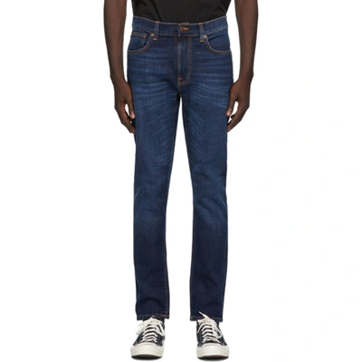 Shop Nudie Jeans Indigo Lean Dean Jeans In Deepworn