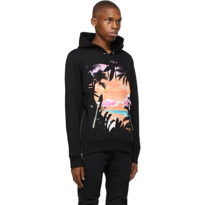 Shop Balmain Black Graphic Hoodie In Aaa Multico