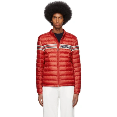 Shop Moncler Red Down Retro Renauld Jacket In 448 Red