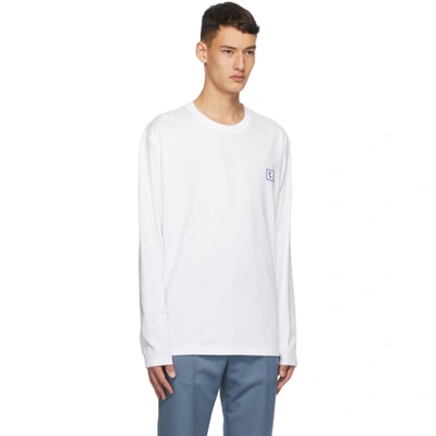 Shop Wooyoungmi White & Blue Logo Long Sleeve T-shirt In 707w White