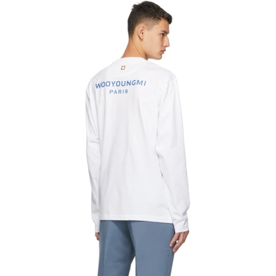 Shop Wooyoungmi White & Blue Logo Long Sleeve T-shirt In 707w White
