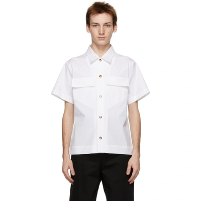 Shop Bottega Veneta White Poplin Military Short Sleeve Shirt In 9000-white