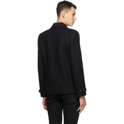Shop Saint Laurent Black Wool Double-breasted Peacoat In 1000 Black