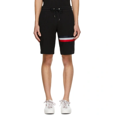 Shop Moncler Black Cotton Striped Shorts In 999 Black