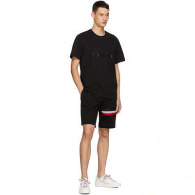 Shop Moncler Black Cotton Striped Shorts In 999 Black