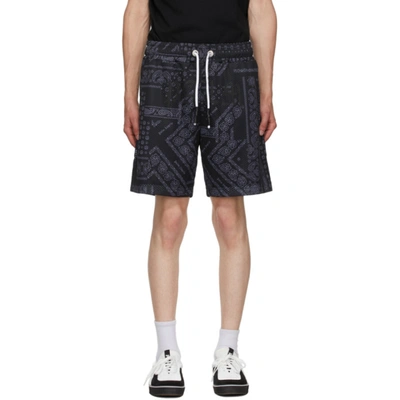 Shop Palm Angels Black Bandana Mesh Shorts