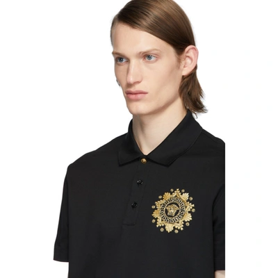 Shop Versace Black Embroidered Medusa Polo In A2003 Black