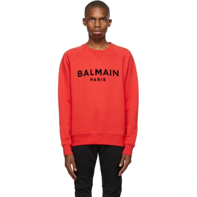 Shop Balmain Red Flocked Logo Sweatshirt In 3kf Rouge