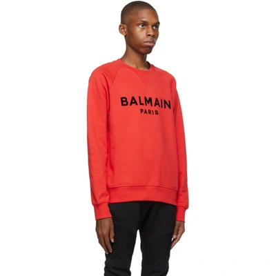 Shop Balmain Red Flocked Logo Sweatshirt In 3kf Rouge