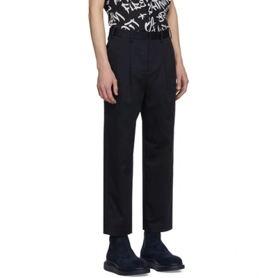 Shop Neil Barrett Navy Gabardine Pleated Trousers In 415 Dk Navy