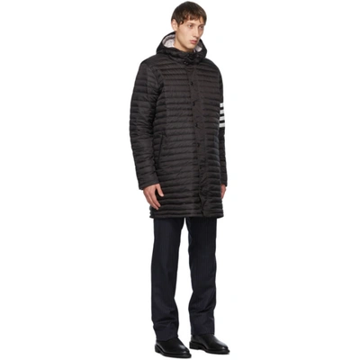 Shop Thom Browne Black Down 4-bar Quilted Hooded Coat In 001 Black