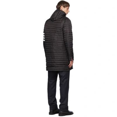Shop Thom Browne Black Down 4-bar Quilted Hooded Coat In 001 Black