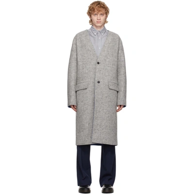 Shop Kenzo Reversible Grey Wool Coat In 93 Pale Gre