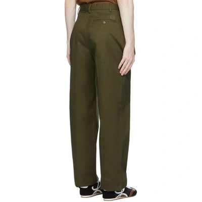 Shop Loewe Khaki Pleated Chino Trousers In 4430 Green