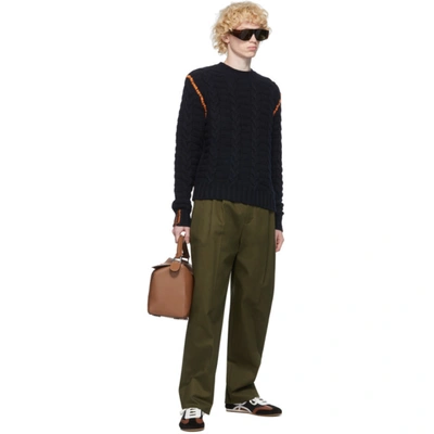 Shop Loewe Khaki Pleated Chino Trousers In 4430 Green