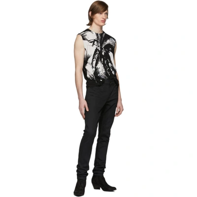 Shop Saint Laurent Black & White Palm Tank Top In 1057noirbla