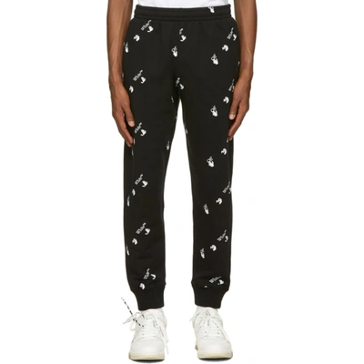 Shop Off-white Black All Over Logo Cuffed Lounge Pants In Black White