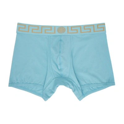 Shop Versace Underwear Blue Greca Border Long Boxer Briefs In 2v070 Splas