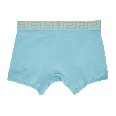 Shop Versace Underwear Blue Greca Border Long Boxer Briefs In 2v070 Splas