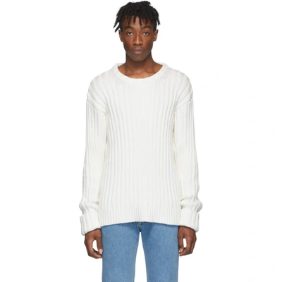 Shop Maison Margiela Off-white Ribbed Sweater In 101 Offwht