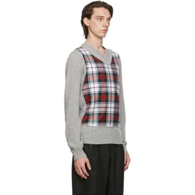 Shop Comme Des Garçons Shirt Comme Des Garcons Shirt Grey Fully Fashioned Tartan V-neck Sweater In 3 Grey